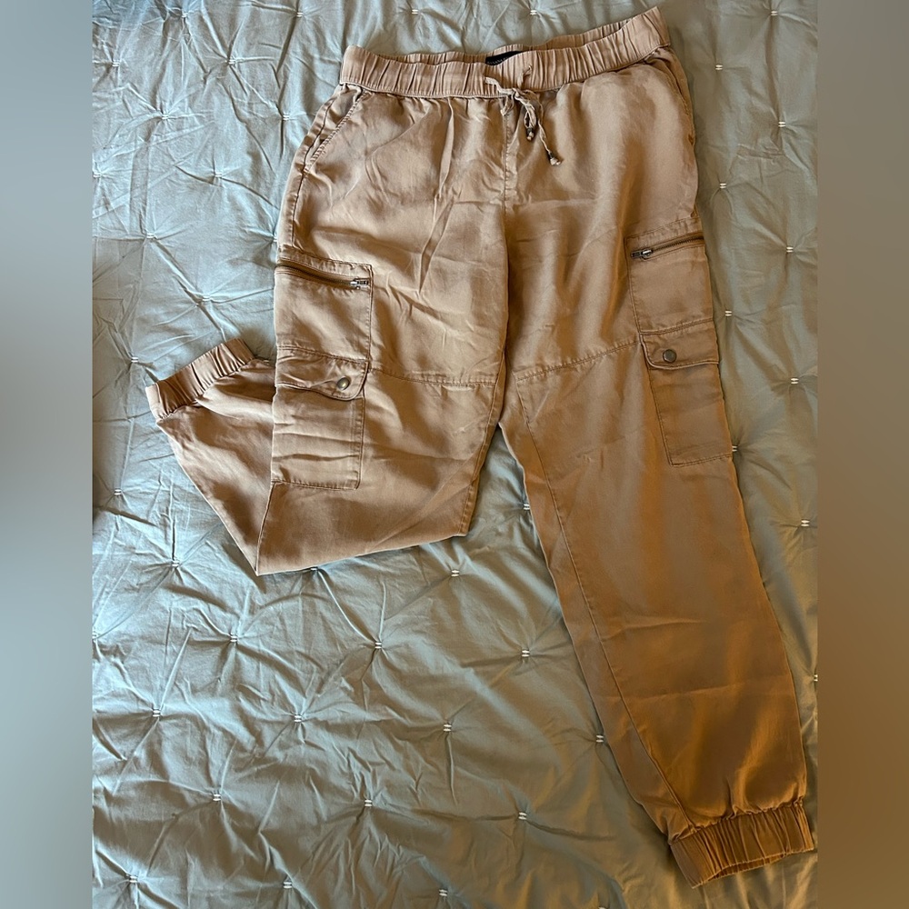 Tan Drapey Cargo Jogger Pants